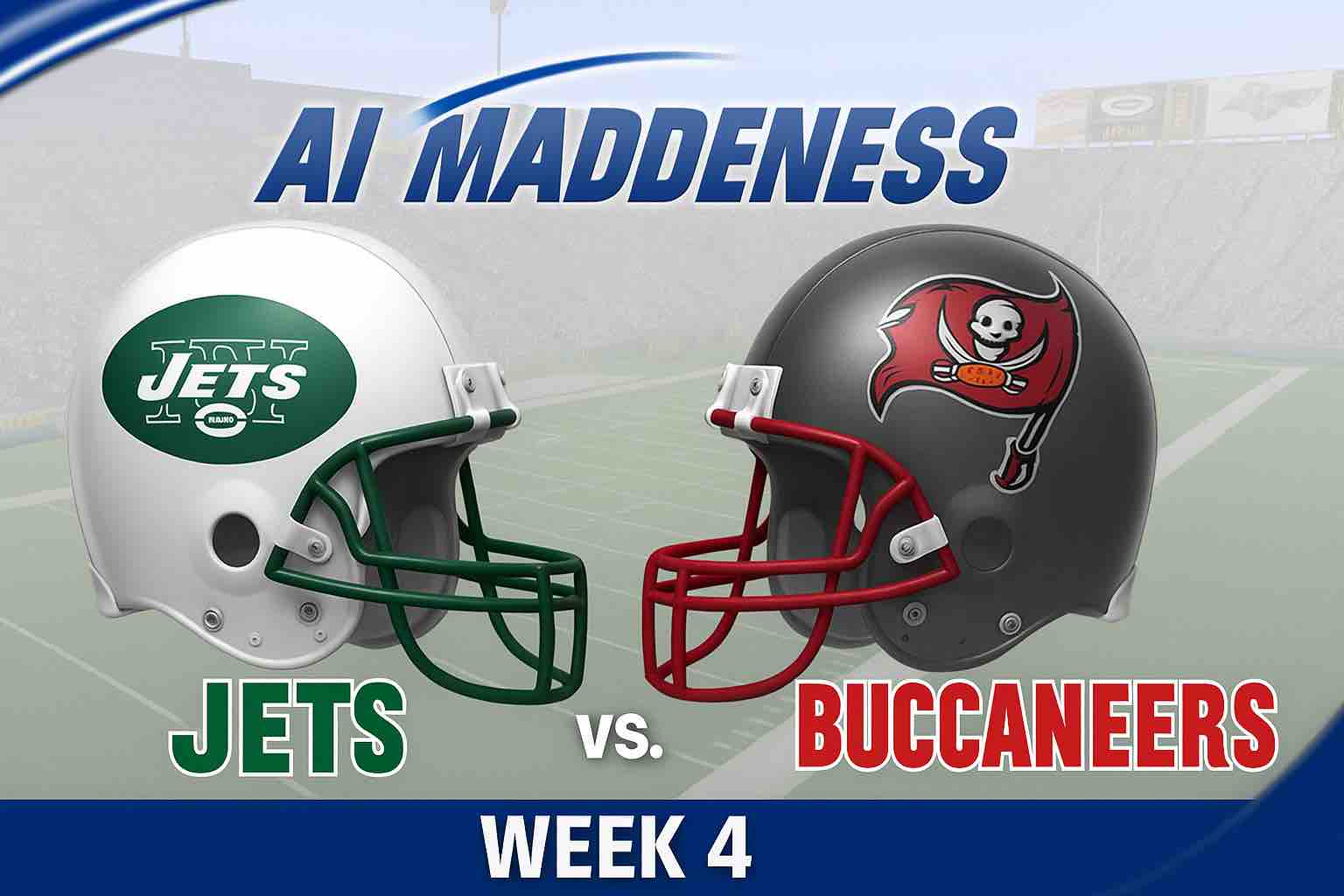 Sure, the text in the image is:

"AI MADDENESS

JETS vs. BUCCANEERS

WEEK 4"